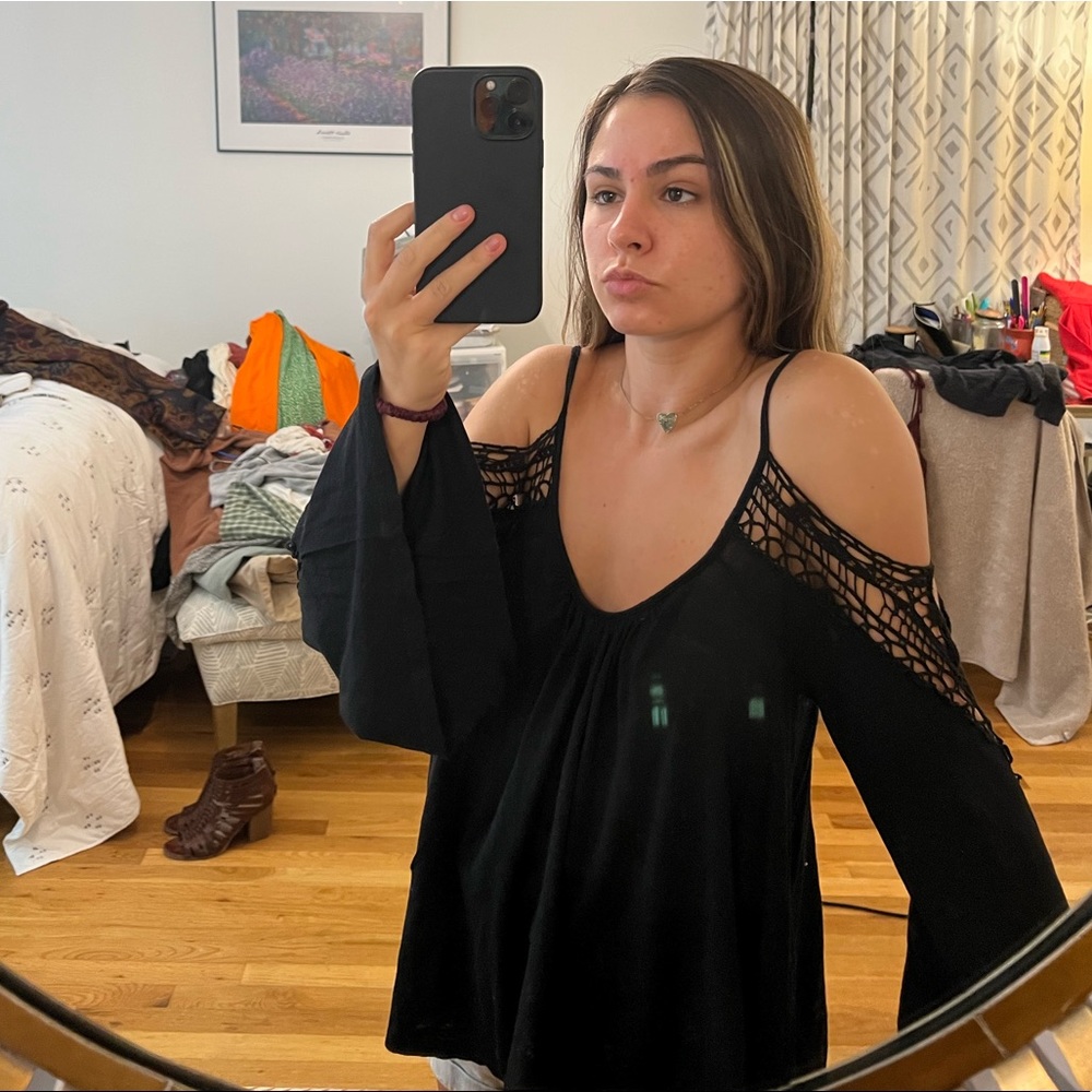 Vintage Havana Cotton and Modal Black Off-the-shoulder long-sleeve shirt